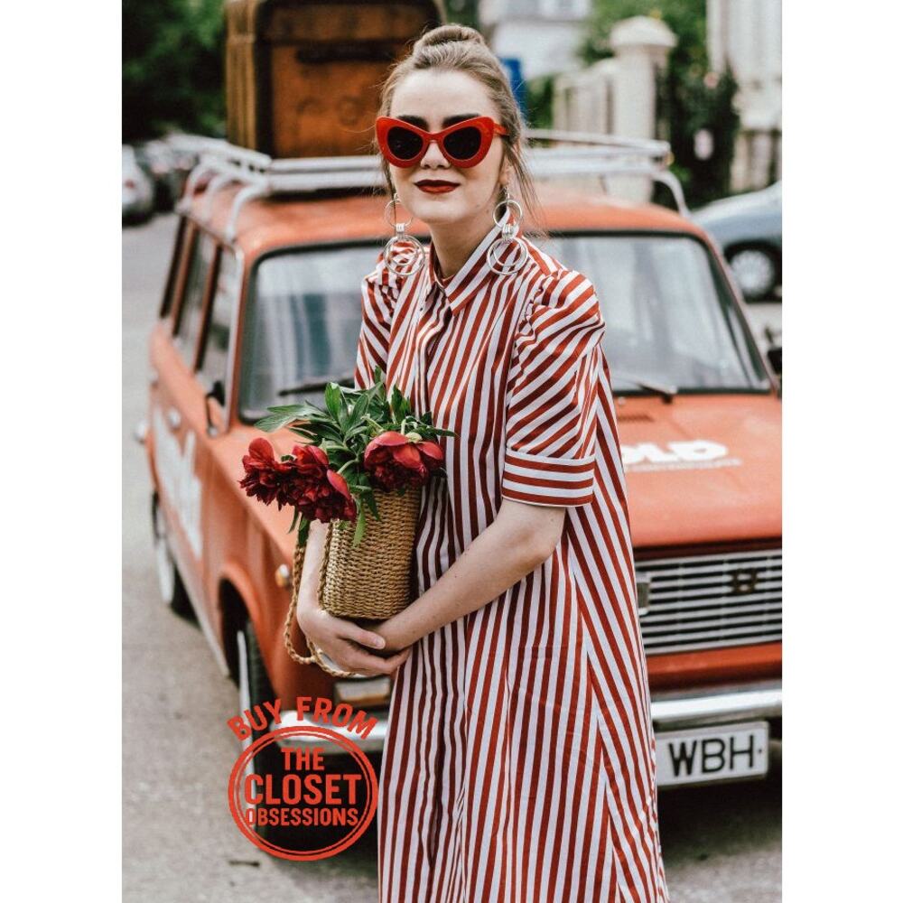 Zara NWT Red White Striped Cotton Puff Sleeve Shirt Dress Tunic L - Picture 6 of 16